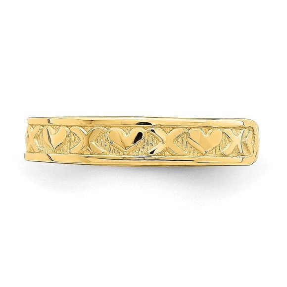 14k Yellow Gold Solid Toe Ring Small X and Hearts Adjustable - Picture 3 of 4